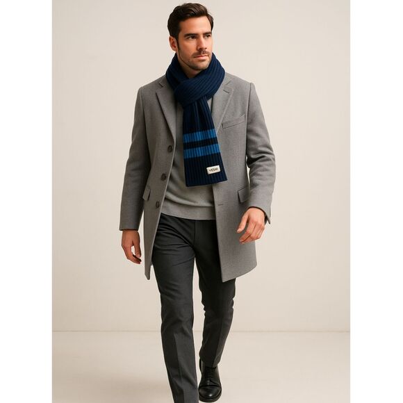 J.Crew  Ribbed Knit Long Scarf Unisex Luxury Wool Blend Navy Blue Stripe 86" - Picture 1 of 13